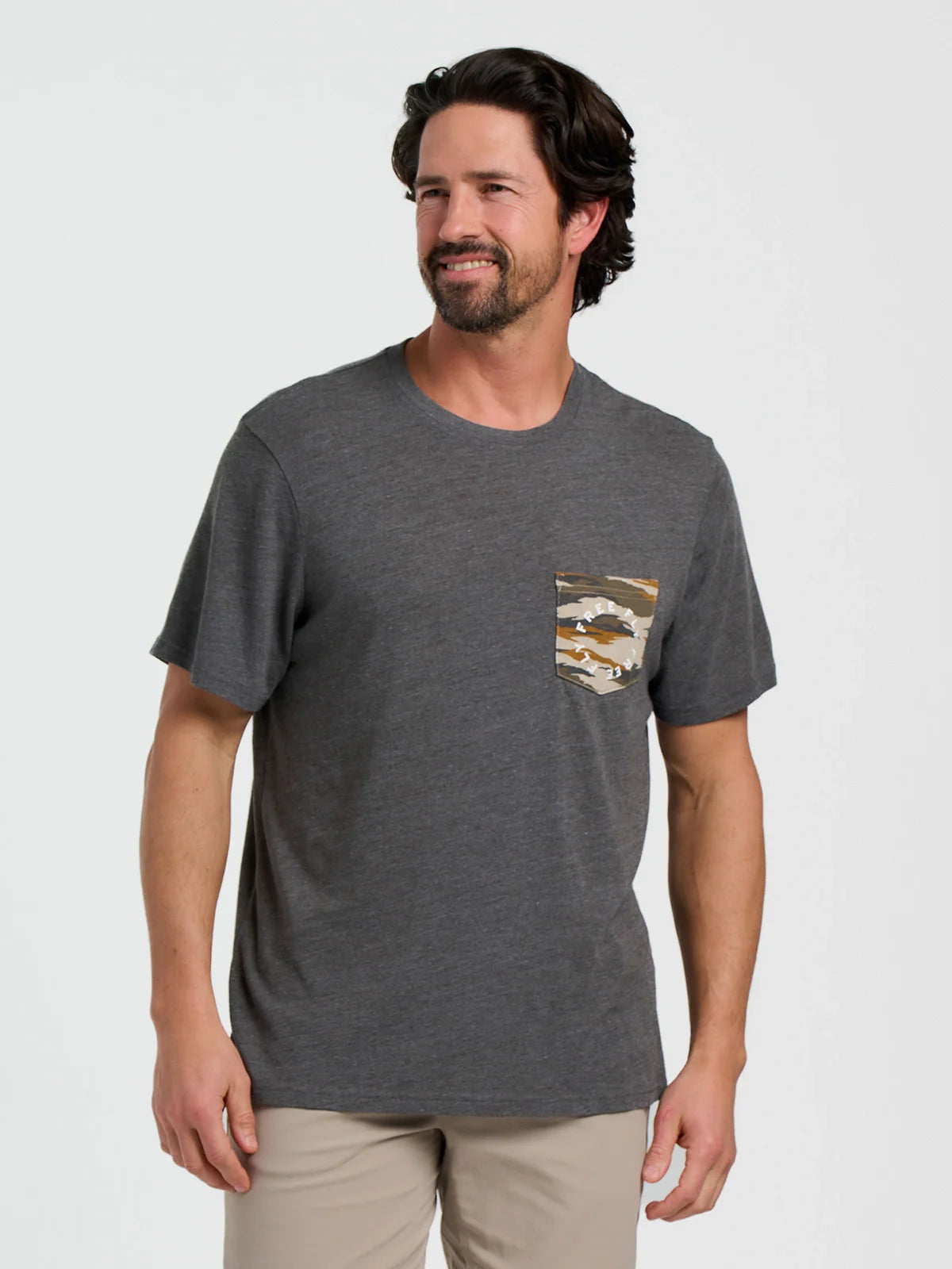 Free Fly M SS Camo Redfish Pocket Tee HEATHER BLACK SAND