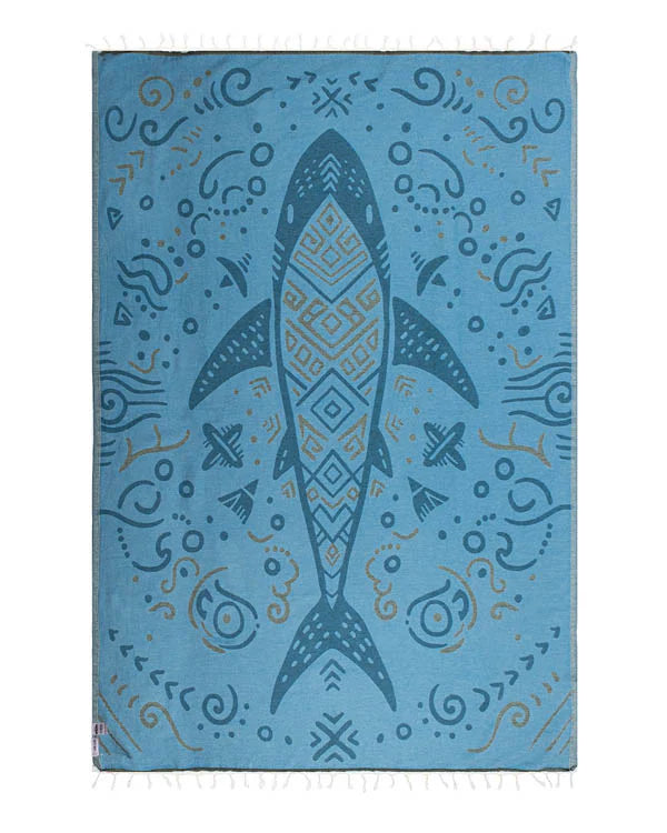 Sand Cloud Boho Mako Shark Beach Towel DEEP OCEAN - LG