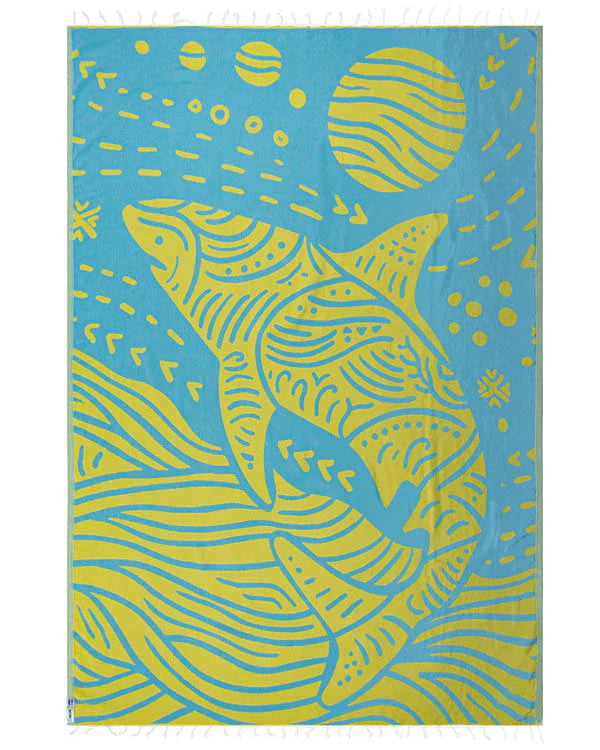 Sand Cloud Tiger Shark Beach Towel Discovery Shark Week AQUA - LG