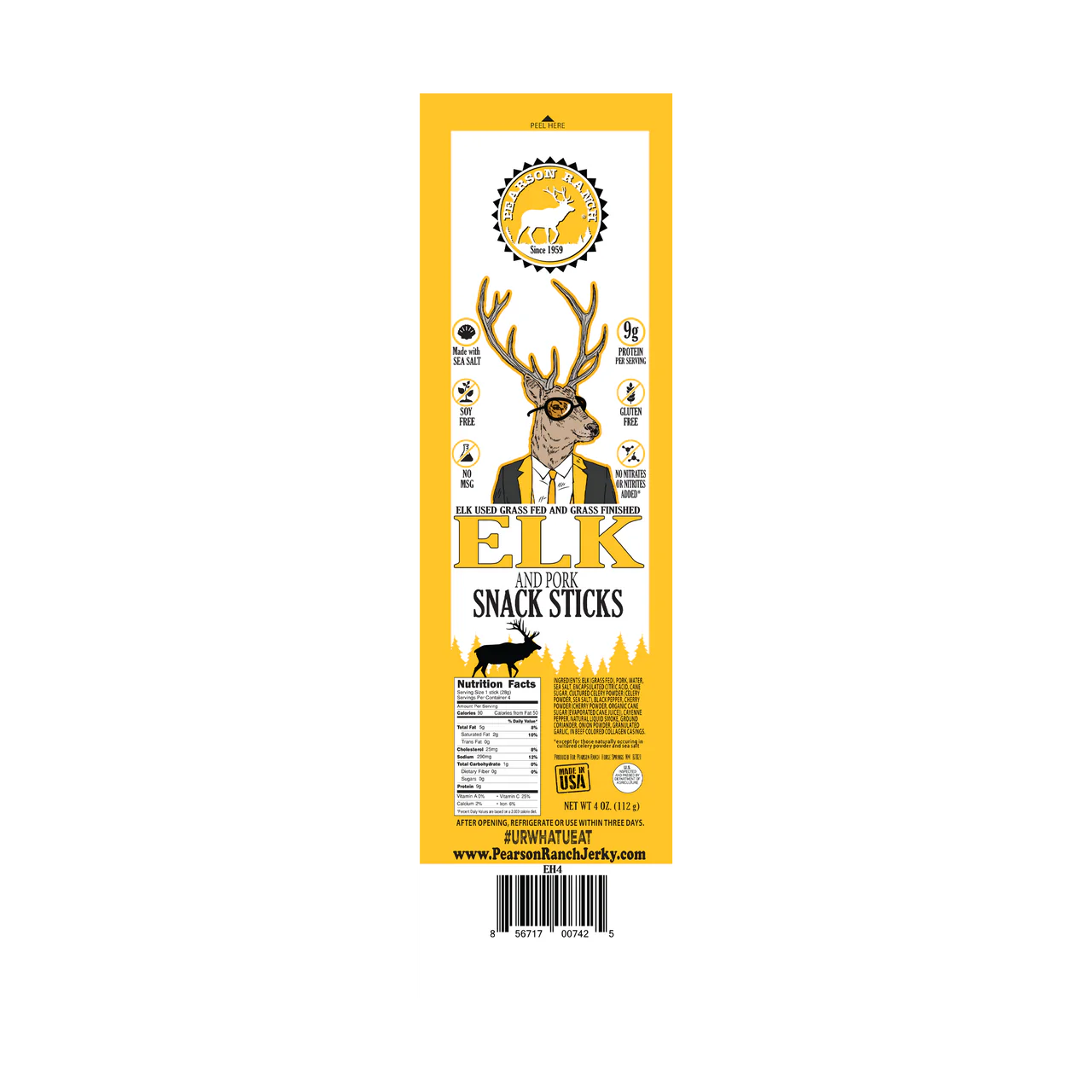 Pearson Ranch Elk Hickory Snack Stick Pack 4 oz