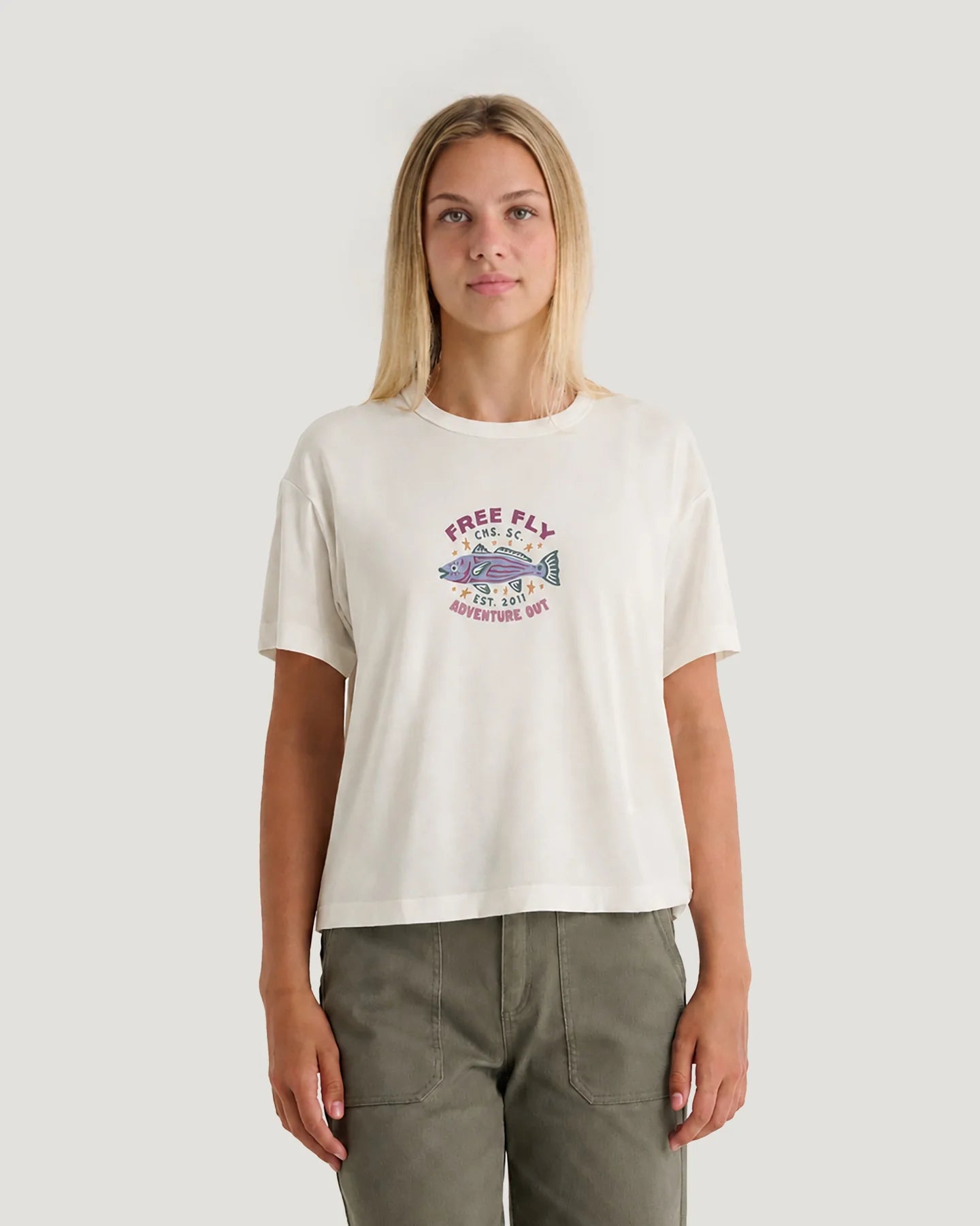 Free Fly W SS Fish Camp Tee BONE