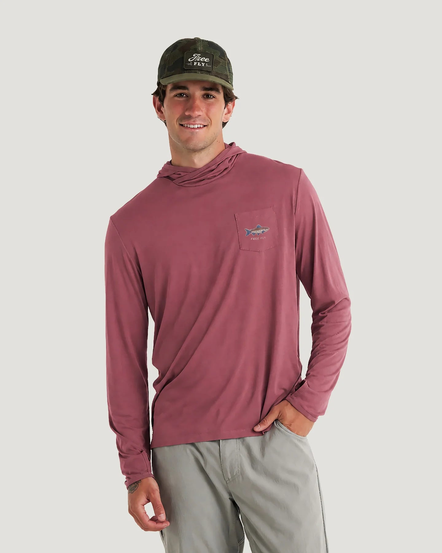 Free Fly M Bamboo LW Graphic Hoodie Osprey Catch PLUM