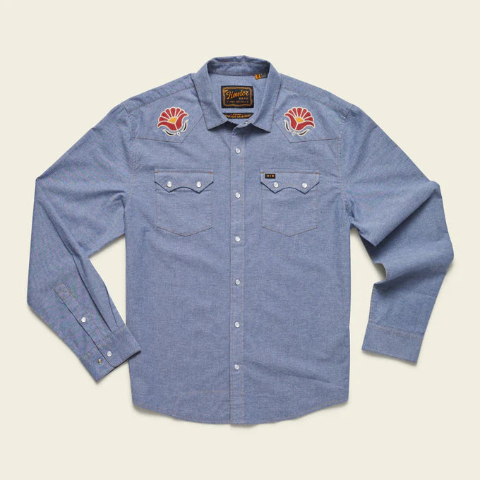 Howler Bros M LS Crosscut Deluxe BLUE CHAMBRAY: FRESH BLOOMS