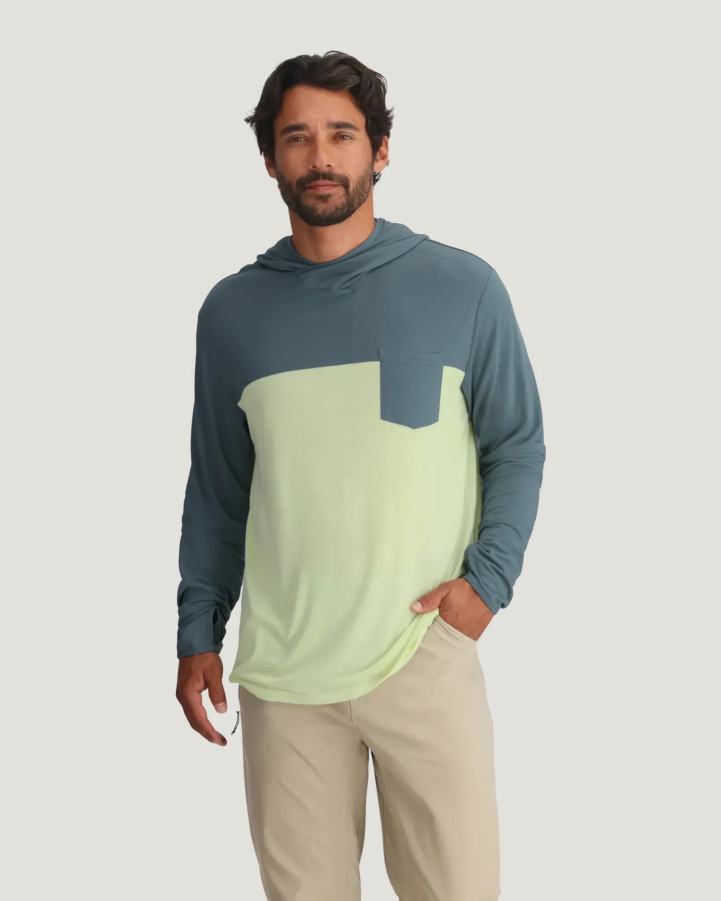 Free Fly M Bamboo Hybrid Hoodie STORMY SEA / LIME