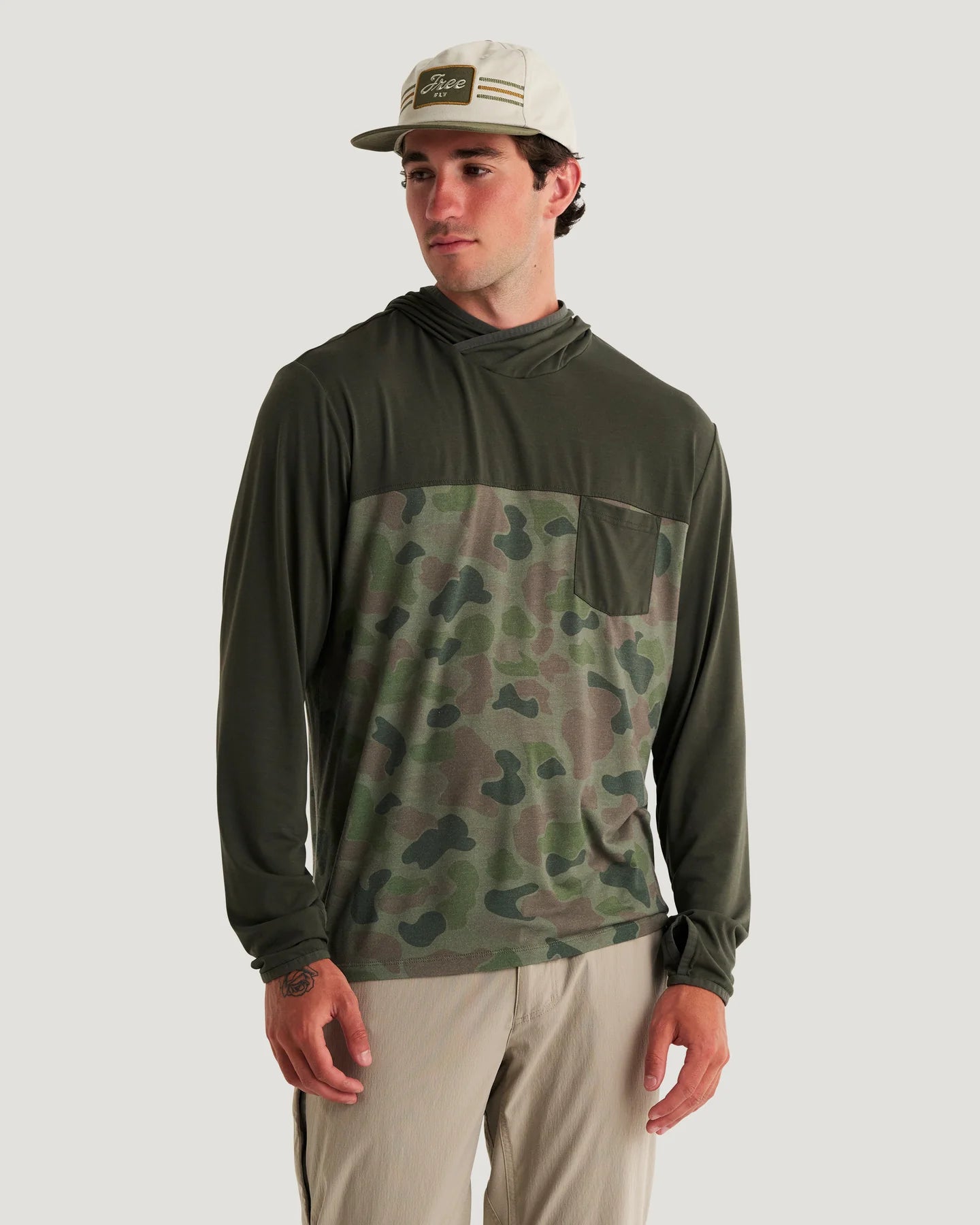 Free Fly M Bamboo Hybrid Hoodie DARK FOREST / CAMO