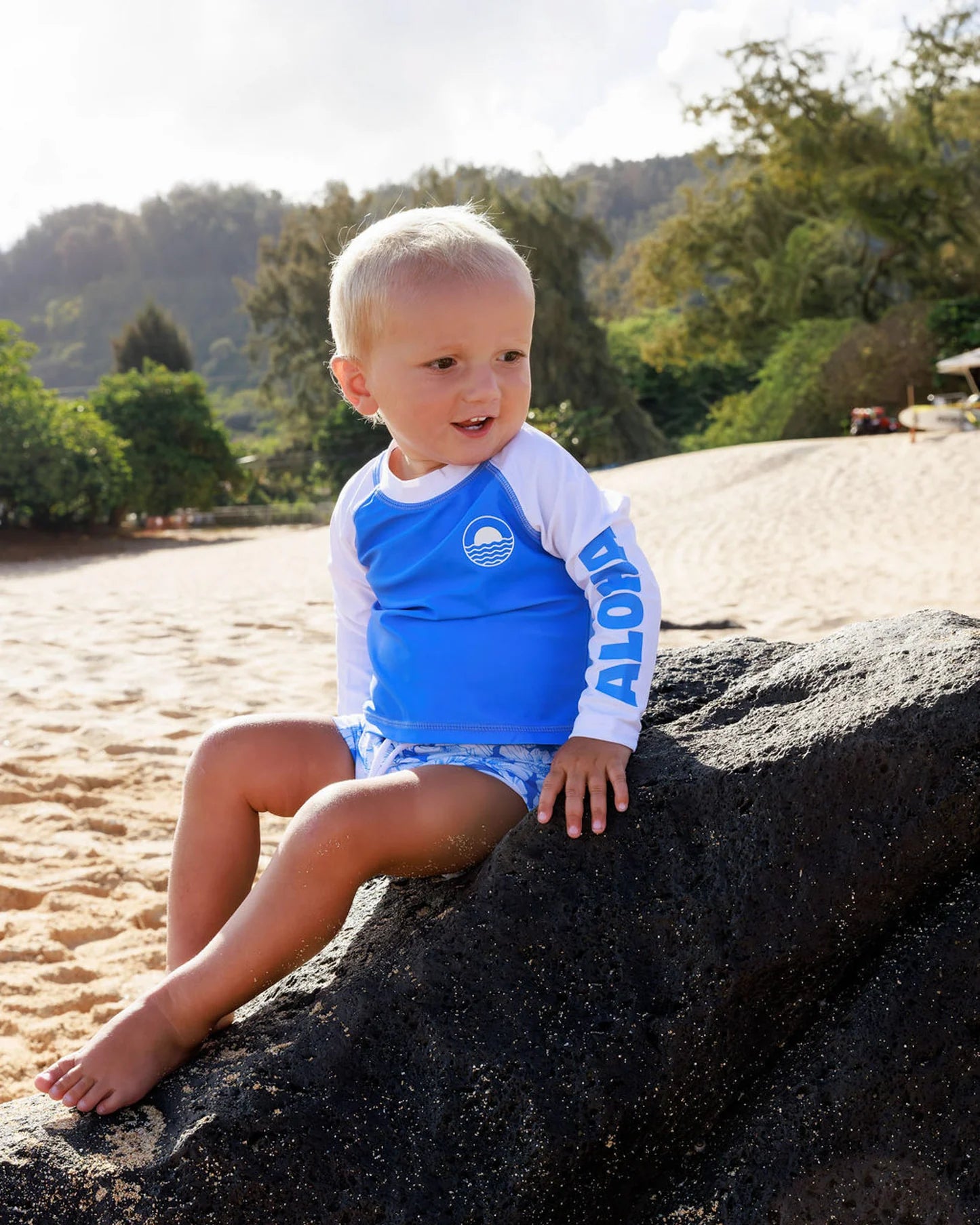 Feather 4 Arrow Baby & Toddler Surfs Up Rashguard Set MARINA BLUE