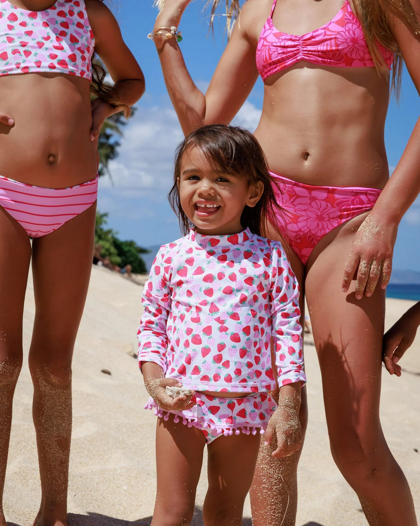 Feather 4 Arrow Girl's LS Sandy Toes Rashguard Swim Set-Berry Sweet MULTI