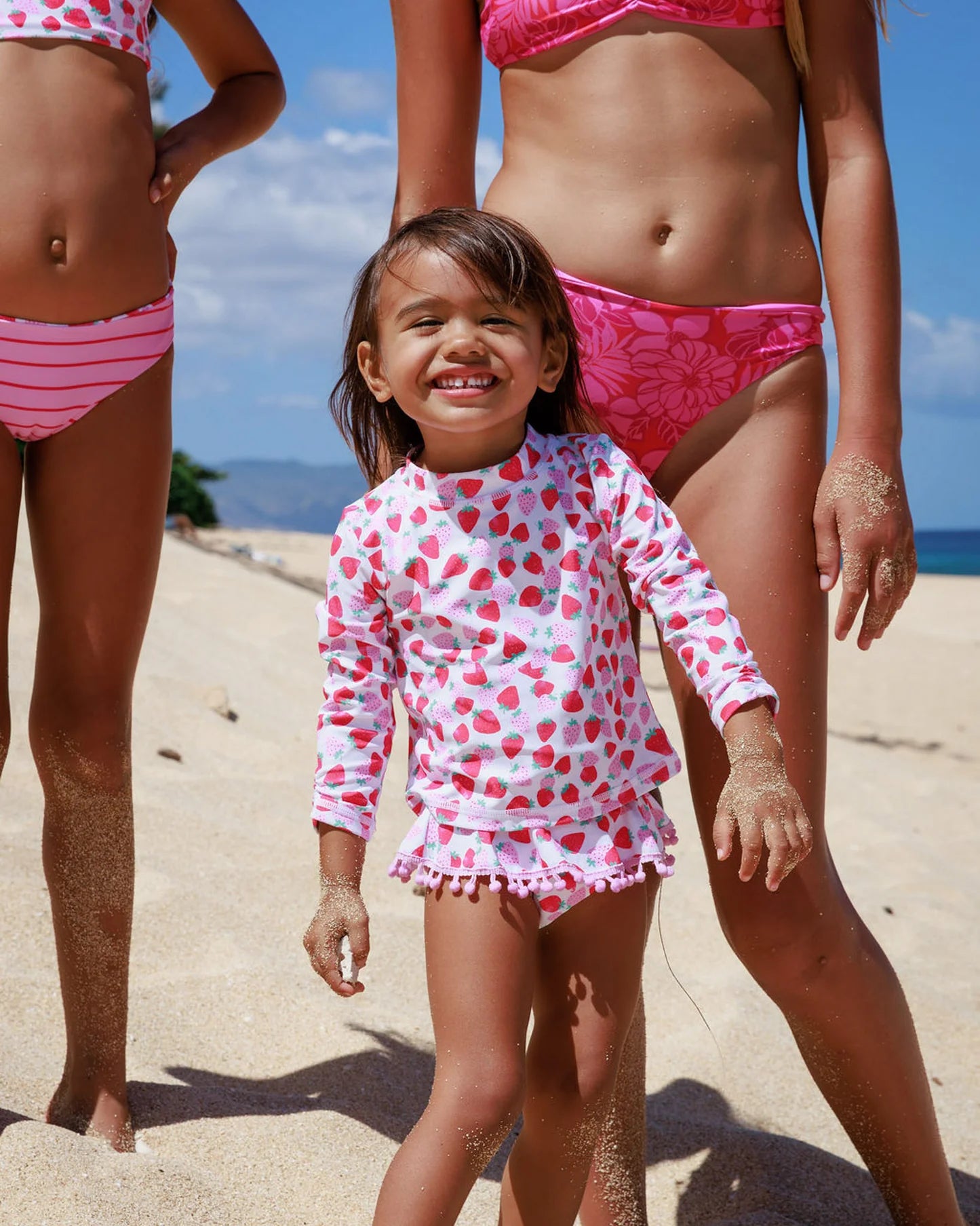 Feather 4 Arrow Girl's LS Sandy Toes Rashguard Swim Set-Berry Sweet MULTI