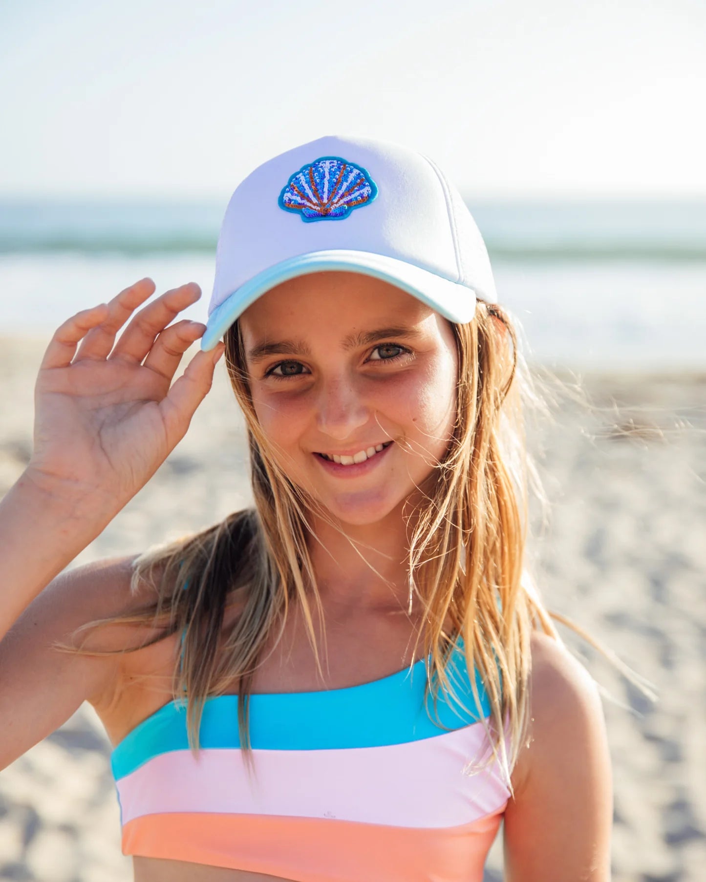 Feather 4 Arrow Kid's Seashell Trucker OCEAN BLUE / WHITE
