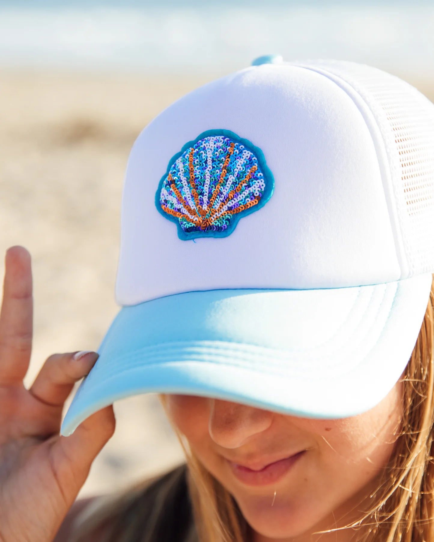 Feather 4 Arrow Kid's Seashell Trucker OCEAN BLUE / WHITE