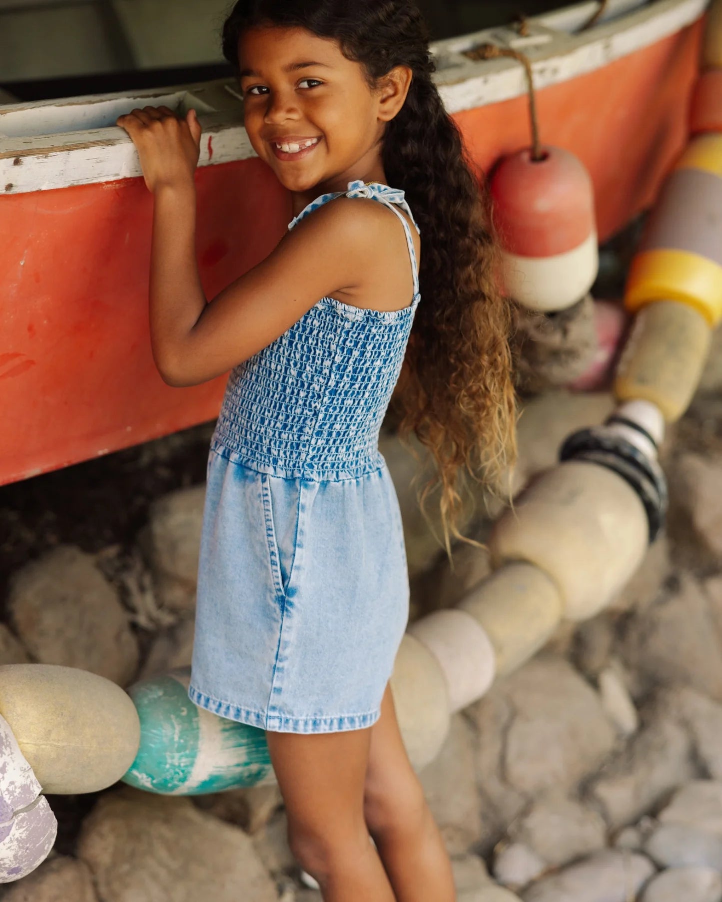 Feather 4 Arrow Girl's Brunch Club Romper INDIGO