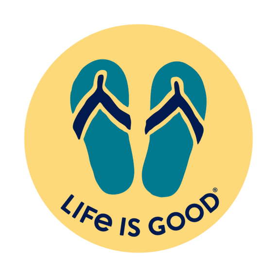 Life is Good Sticker Flip Flops YELLOW