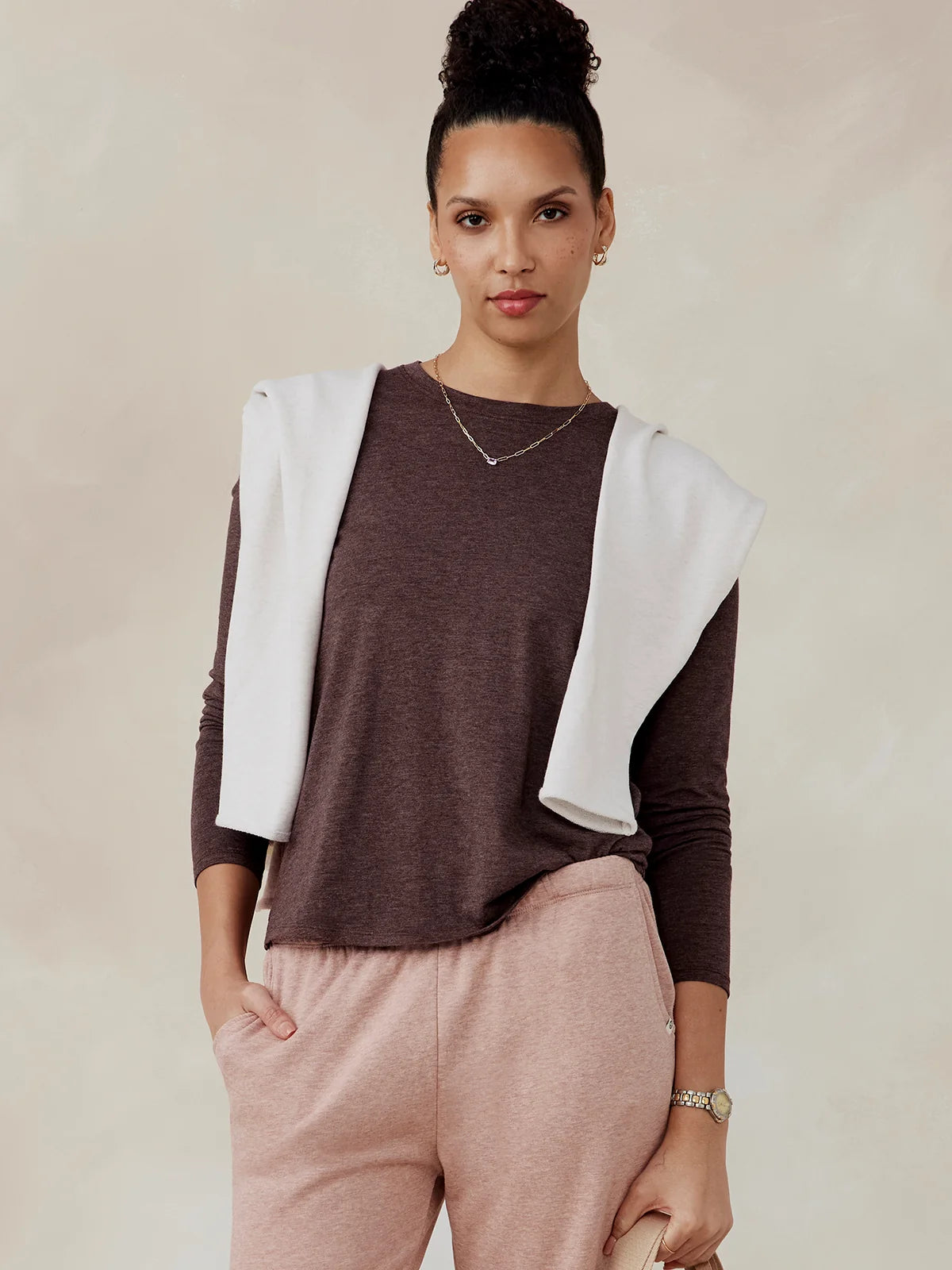 Tasc W All Day LS T-Shirt MOCHA HEATHER