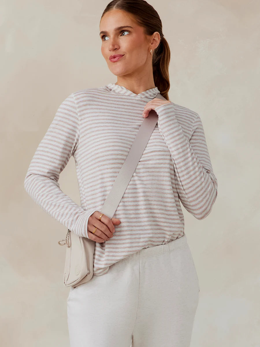 Tasc W Recess Hoodie Stripe COCONUT HEATHER / ROSY HEATHER