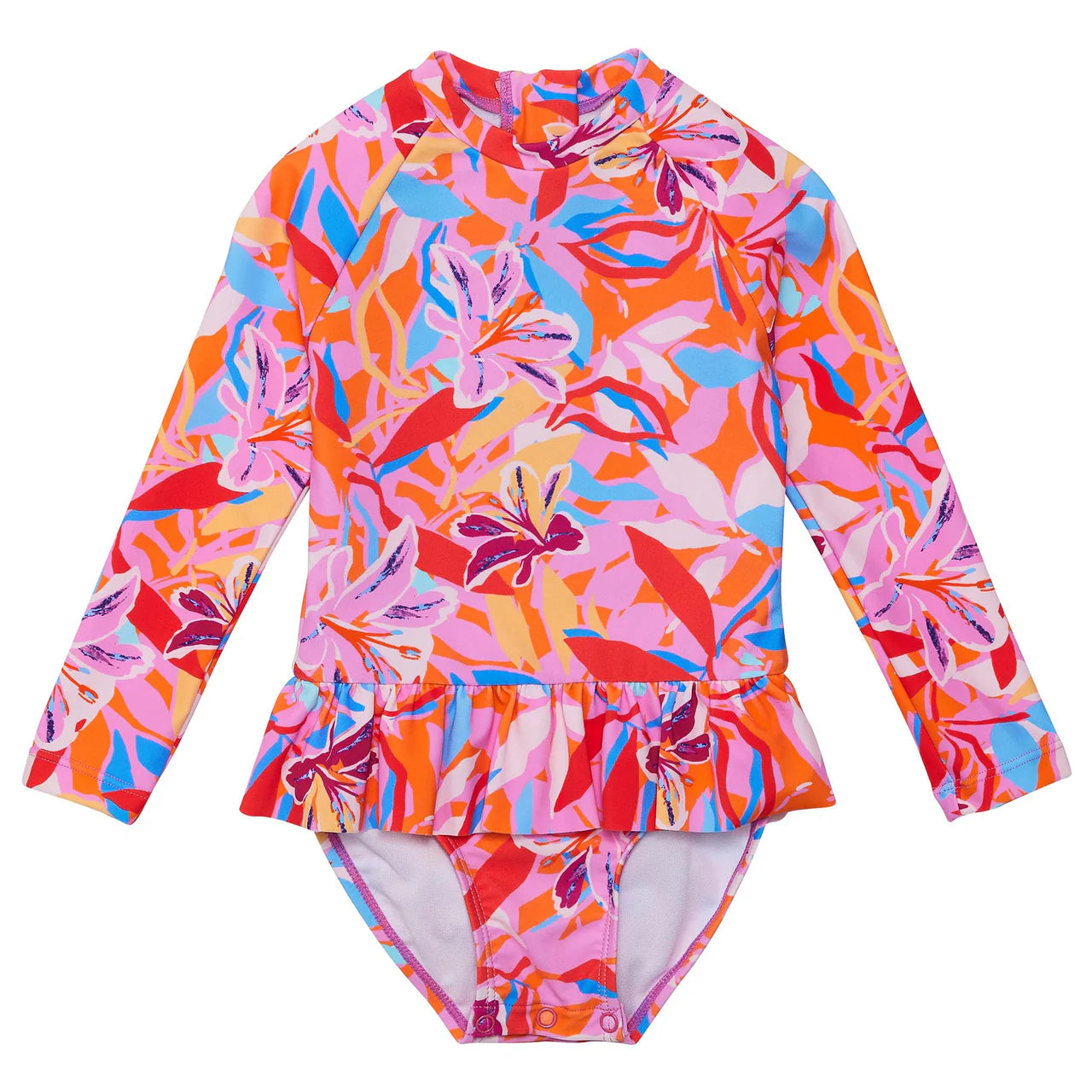 Snapperrock Girls LS Skirt Surf Suit BLOOMING SUNSET