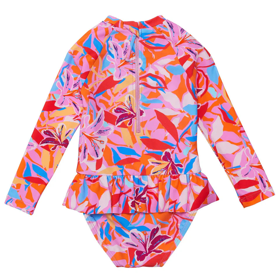 Snapperrock Girls LS Skirt Surf Suit BLOOMING SUNSET
