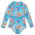 Snapperrock Girls LS Kaleido Fish Surf Suit BLUE