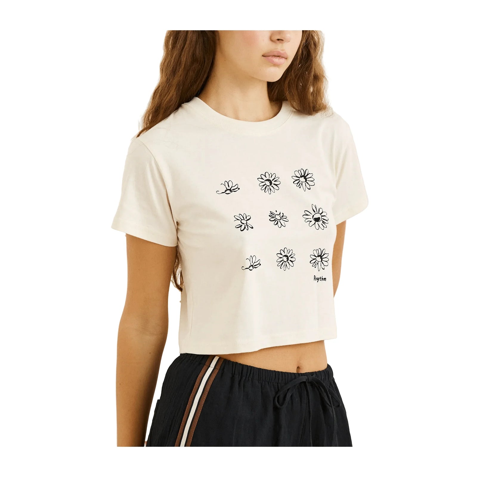 Rhythm W Georgia Floral Crop Crew Tee WHITE