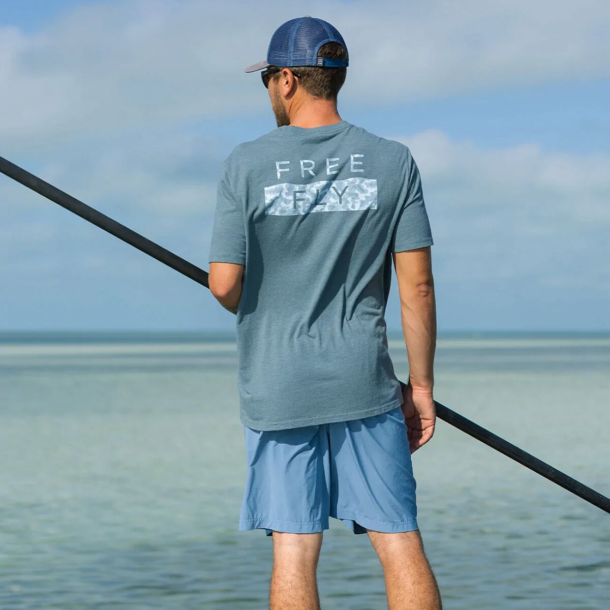 Free Fly M SS Clearwater Camo Tee HEATHER SLATE BLUE
