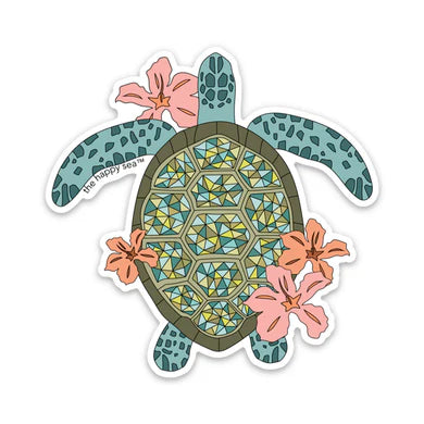 The Happy Sea 4" Sticker HIBISCUS TURTLE