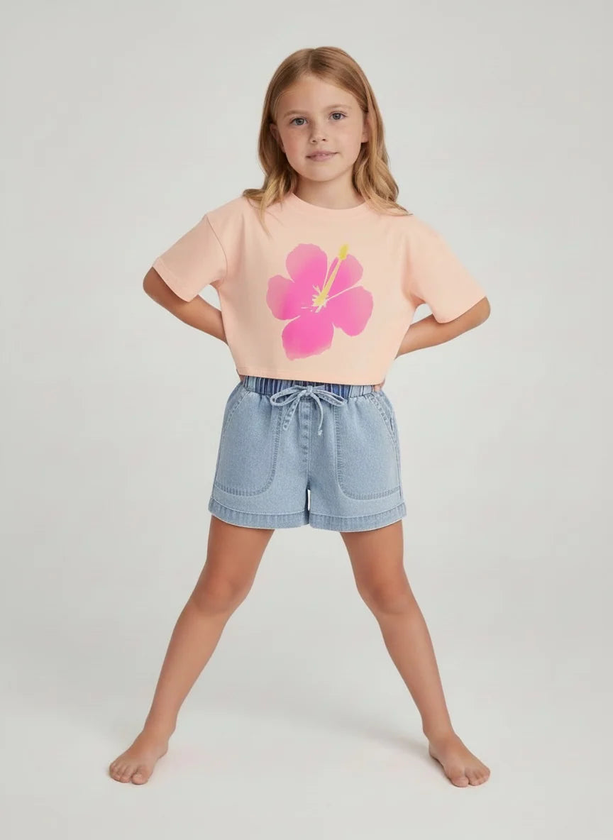 Feather 4 Arrow Girl's Hibiscus Boxy Tee ORANGE GLOW