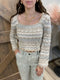 Mystree W LS Square Neck Knit Top IVORY/SAGE