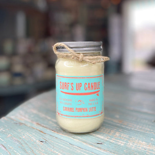 Surf's Up Candle 16 oz Mason Jar CARAMEL PUMPKIN LATTE