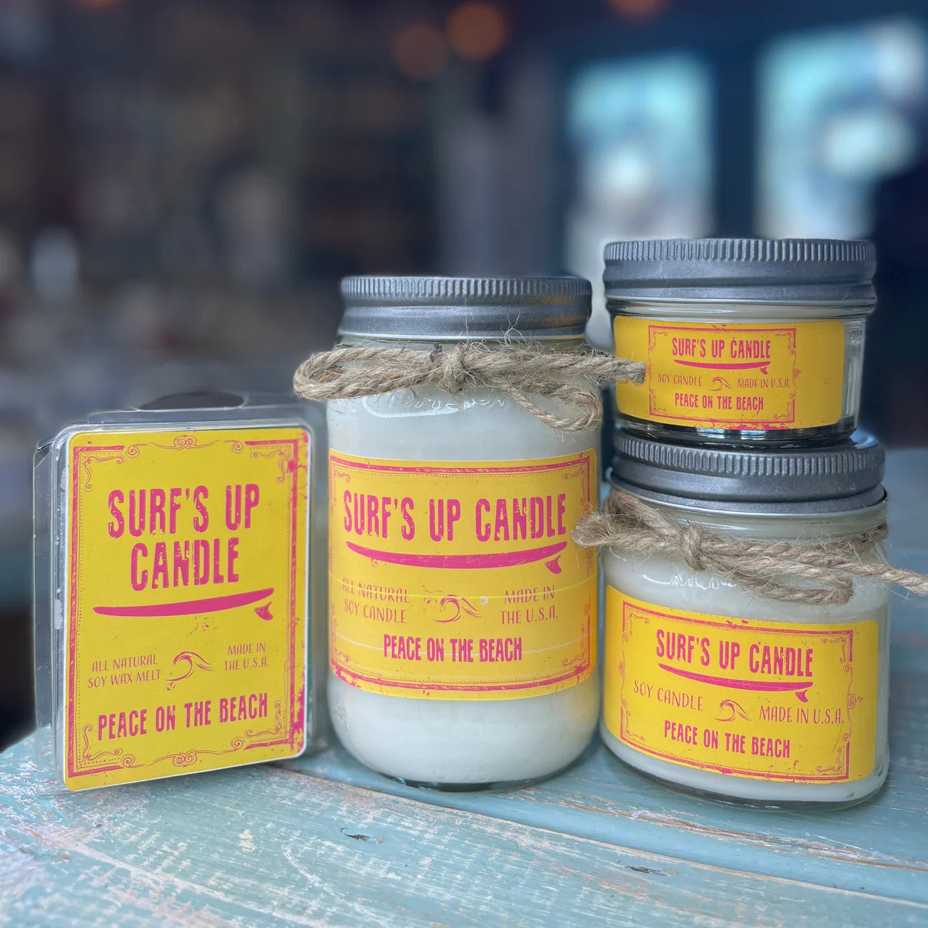 Surf's Up Candle 16 oz Mason Jar PEACE ON THE BEACH