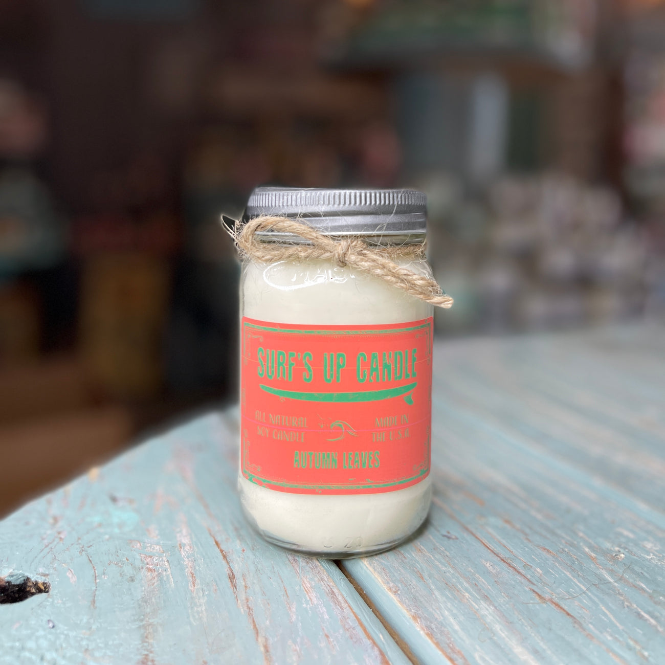Surf's Up Candle 16 oz Mason Jar AUTUMN LEAVES