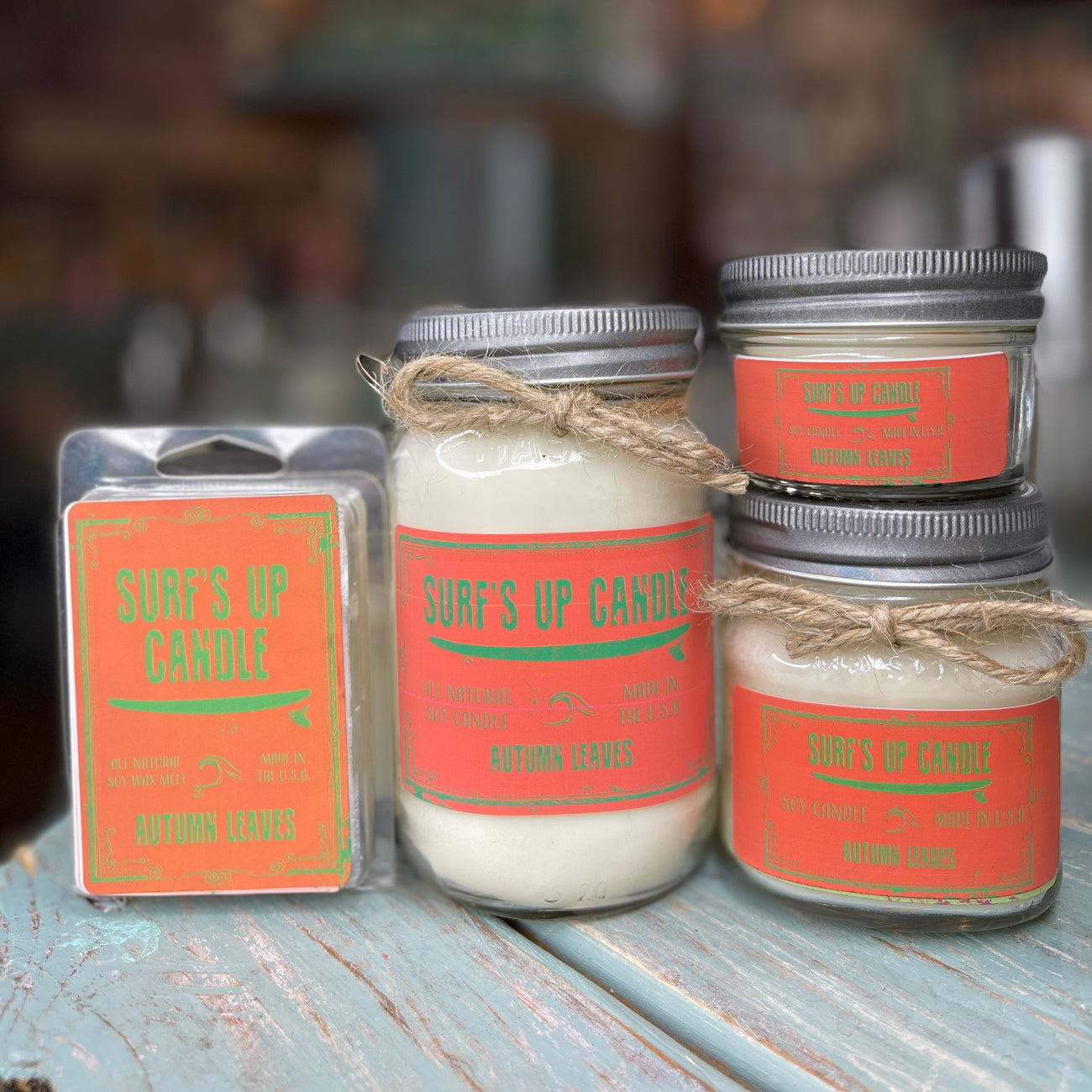 Surf's Up Candle 16 oz Mason Jar AUTUMN LEAVES