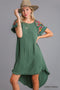 Umgee W Embroidered Sleeve Dress FOREST GREEN