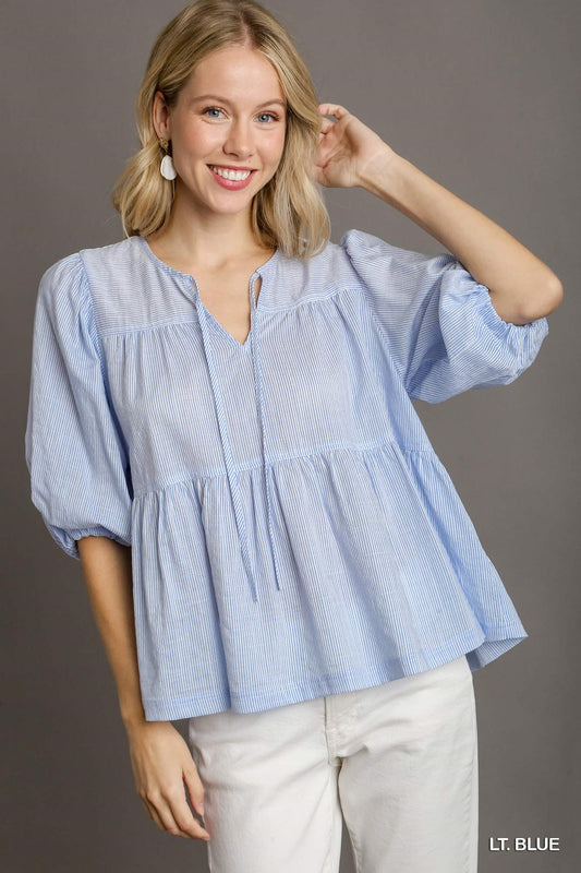 Umgee W Baby Doll Top LIGHT BLUE