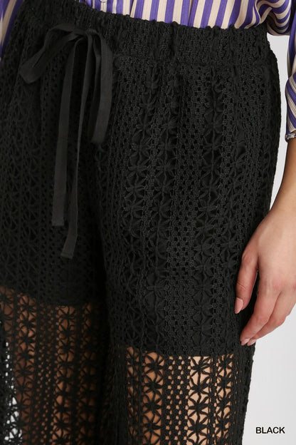 Umgee W Crochet Lace Pants BLACK