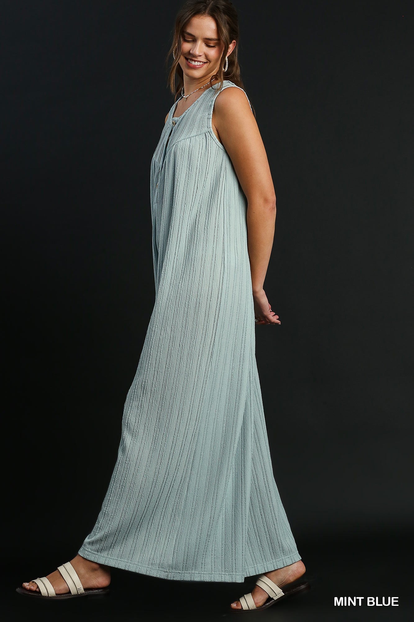 Umgee W Textured Jumpsuit MINT BLUE