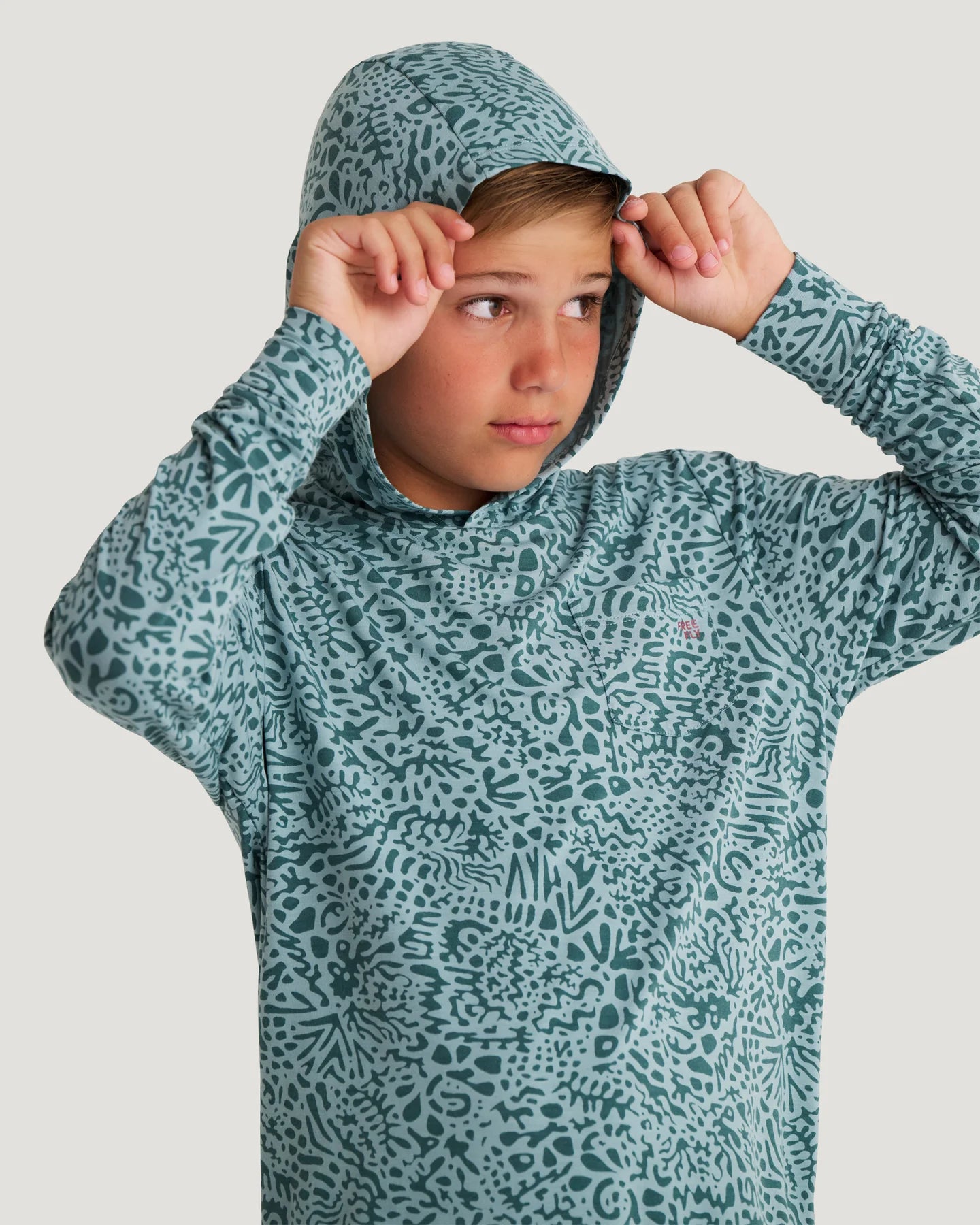 Free Fly Youth Bamboo Shade Hoodie DRIFTER PRINT SEA PINE