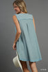 Umgee W Terry V-Neck Pocket Dress LIGHT BLUE