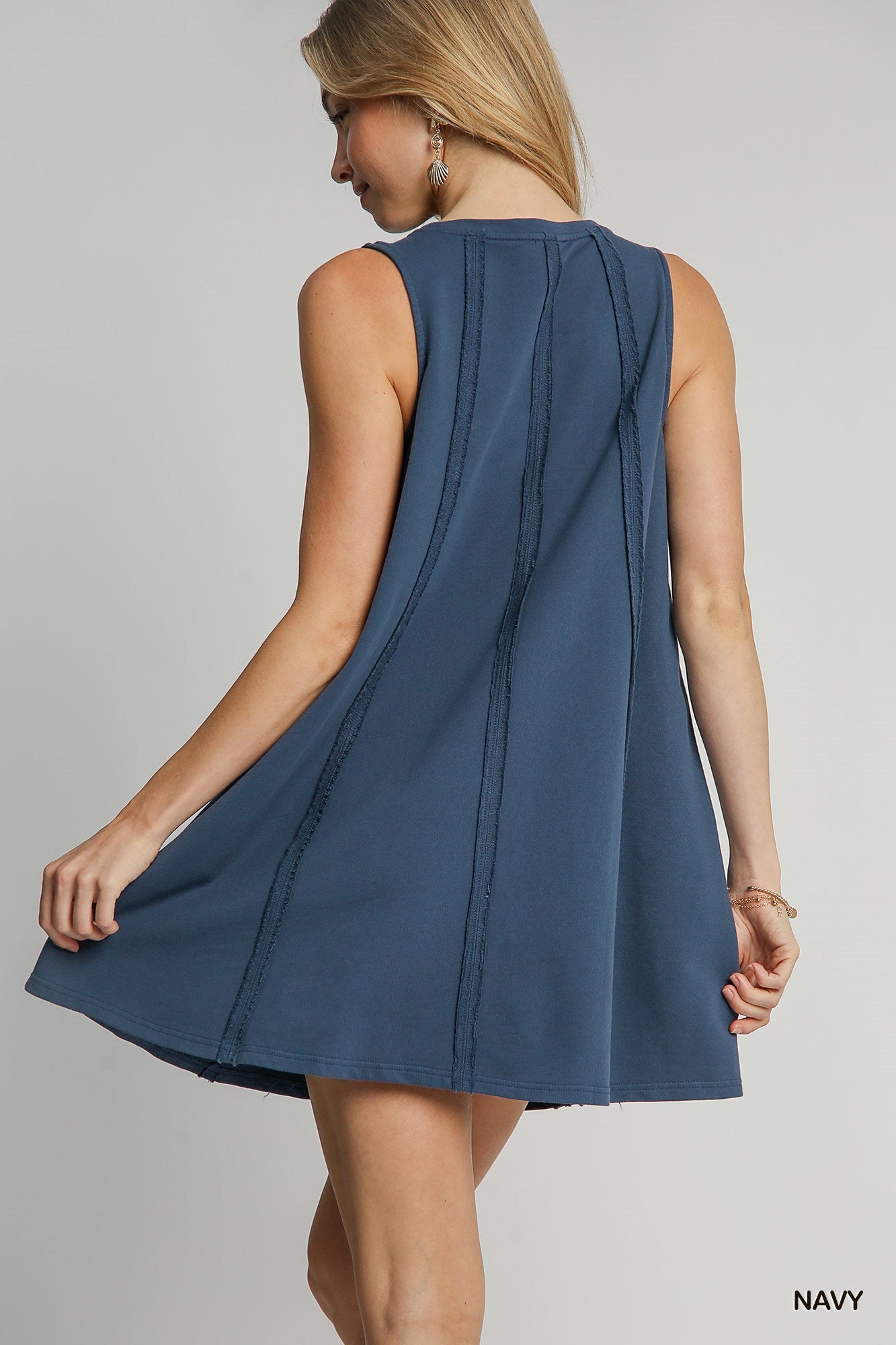 Umgee W Sleeveless French Terry Dress NAVY