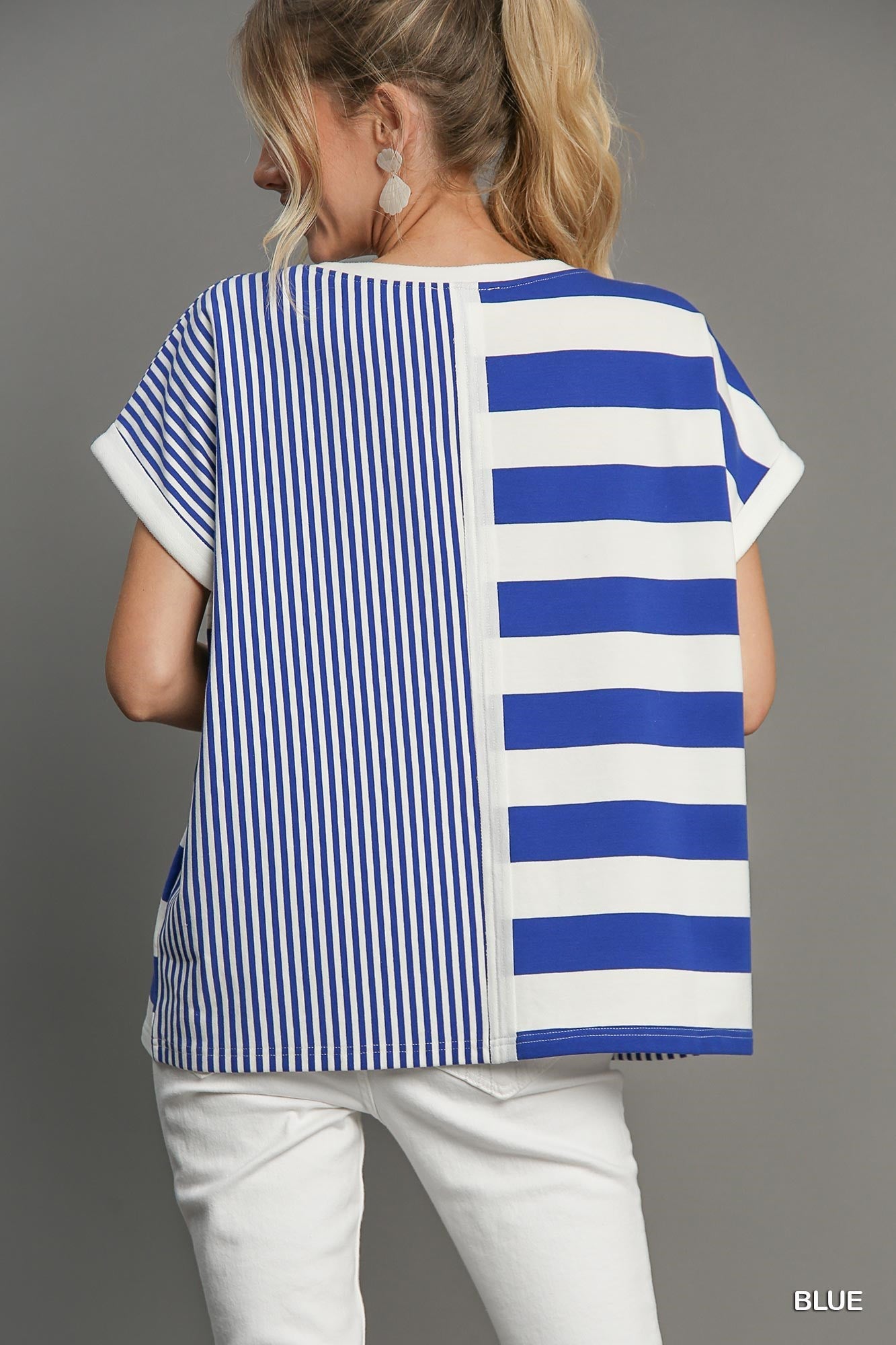 Umgee W Mixed Stripe Boxy Top NAVY