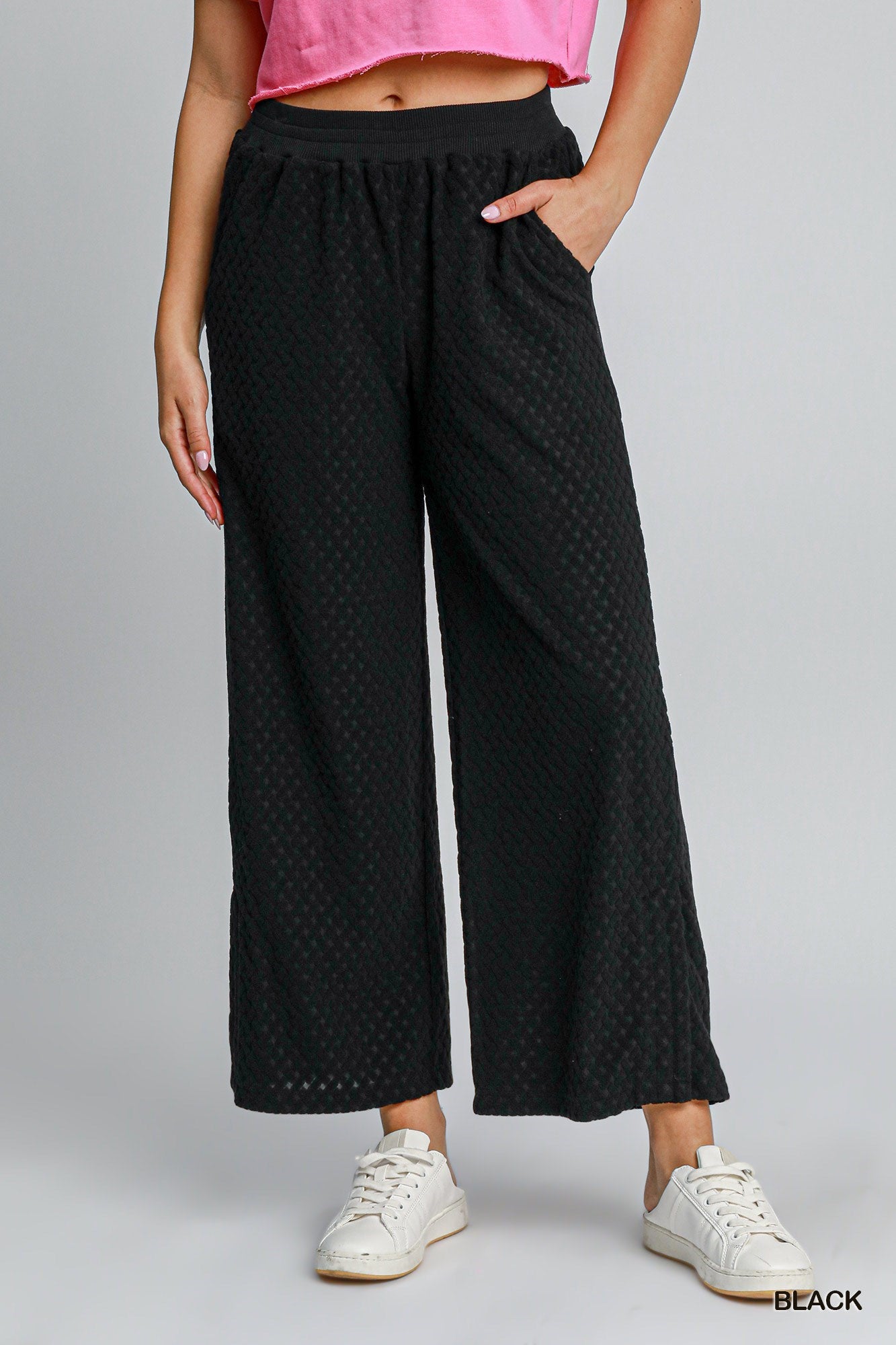 Umgee W Textured Knit Pant BLACK