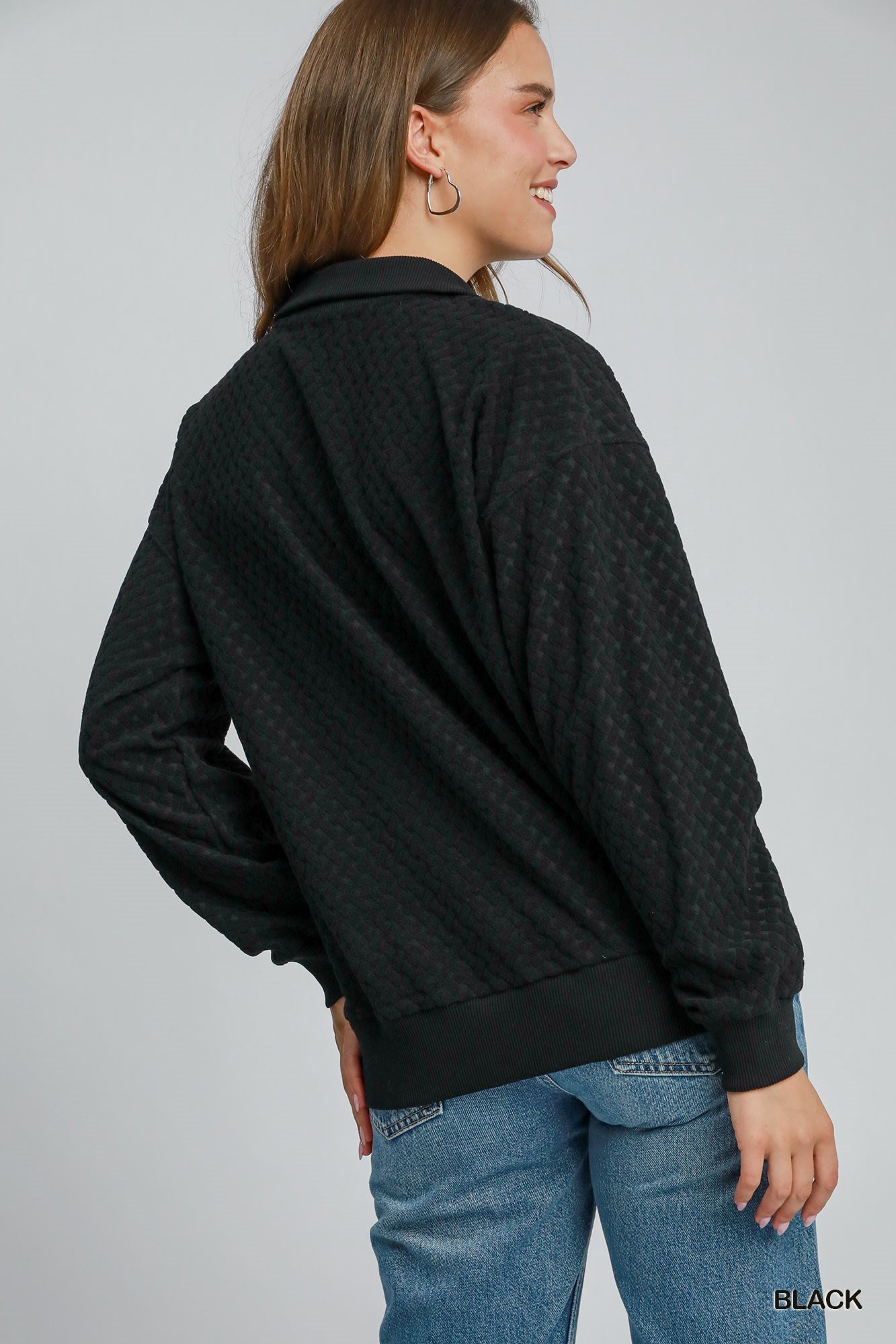 Umgee W Textured Knit Pullover Top BLACK