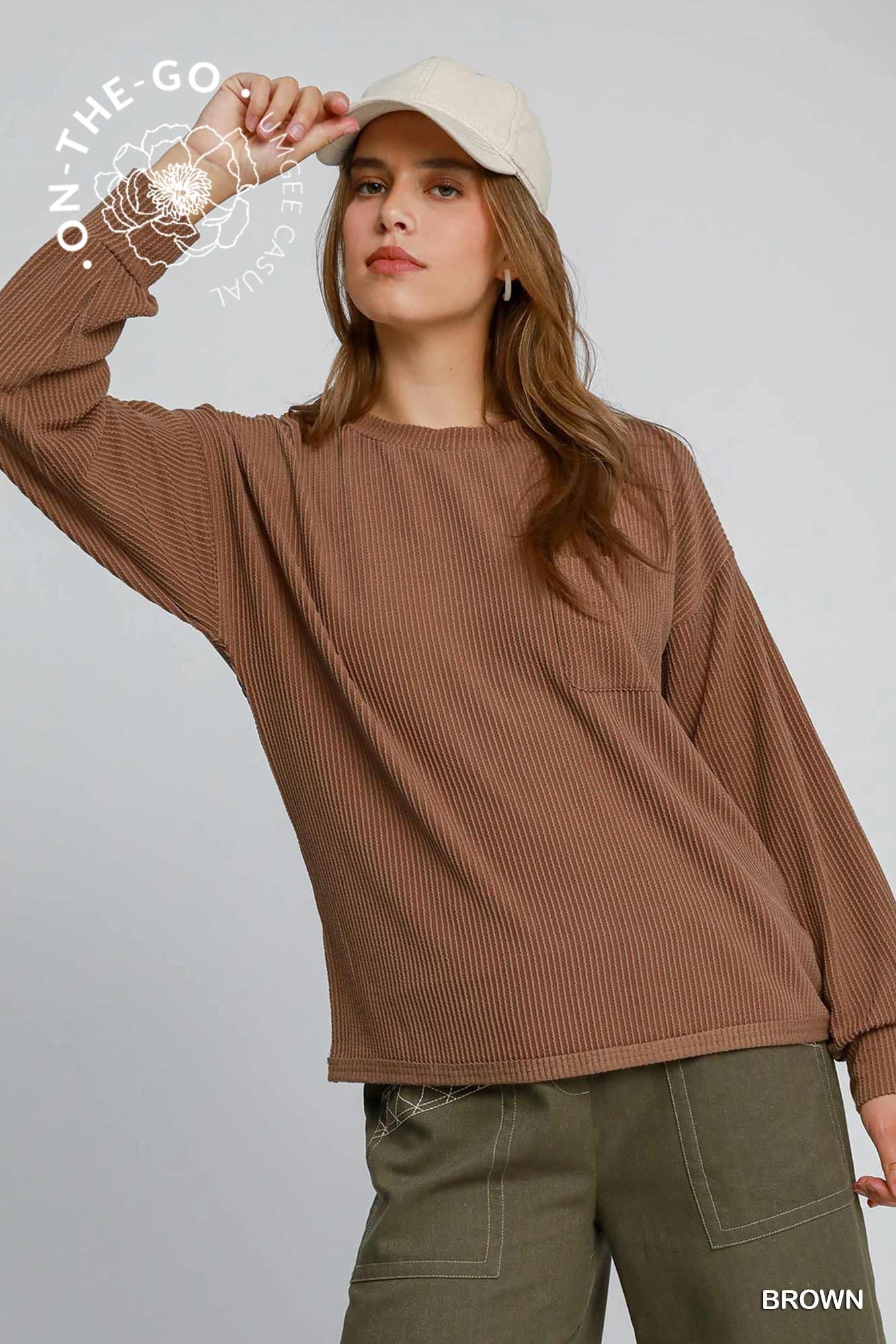 Umgee W LS Ribbed Top BROWN