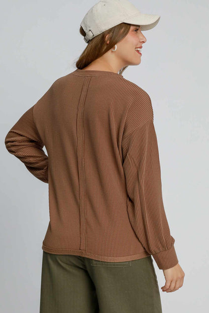 Umgee W LS Ribbed Top BROWN