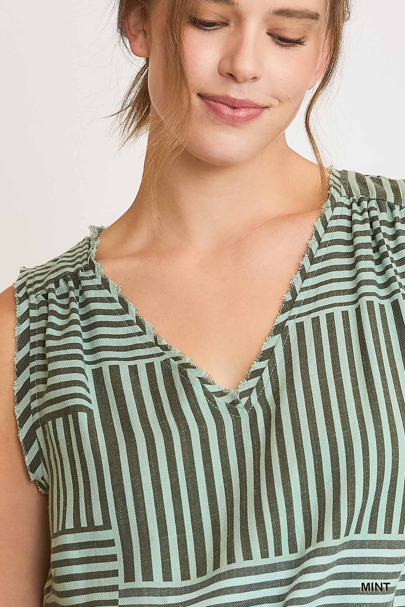 Umgee W Mixed Stripe Tank MINT