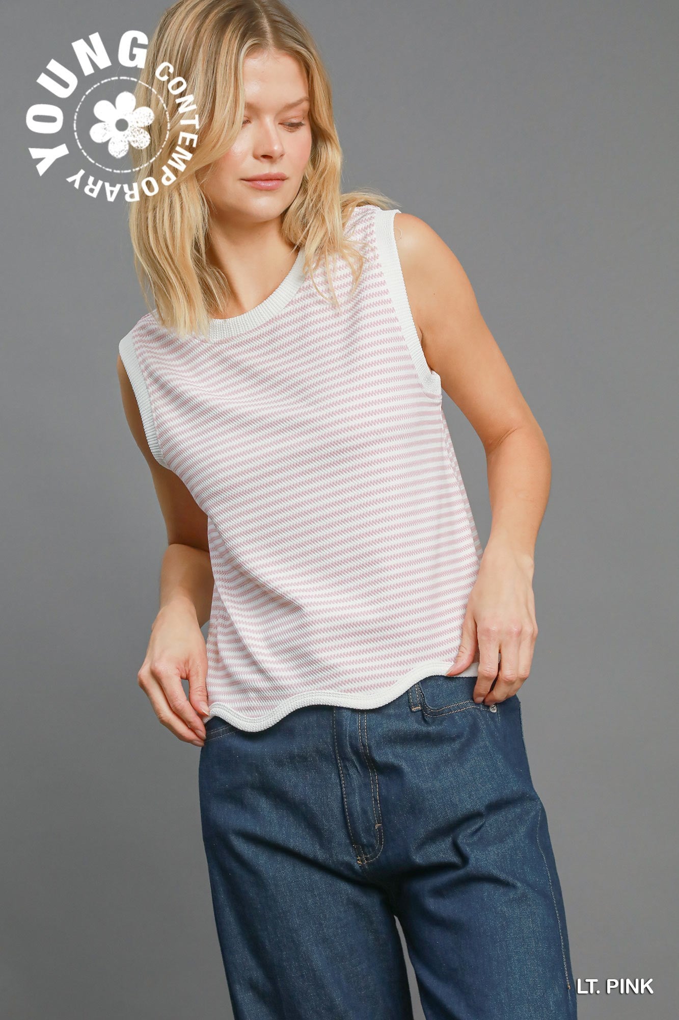 Umgee W Textured Stripe Tank LIGHT PINK