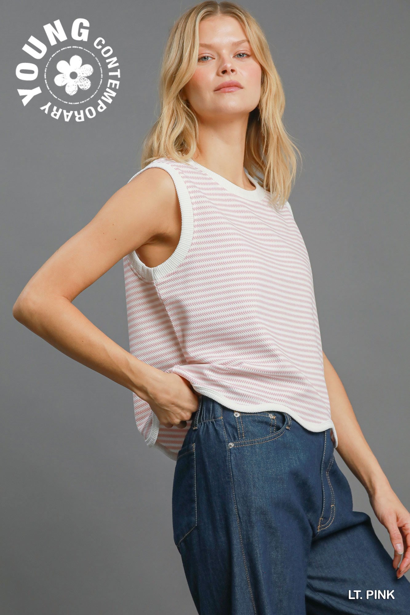 Umgee W Textured Stripe Tank LIGHT PINK