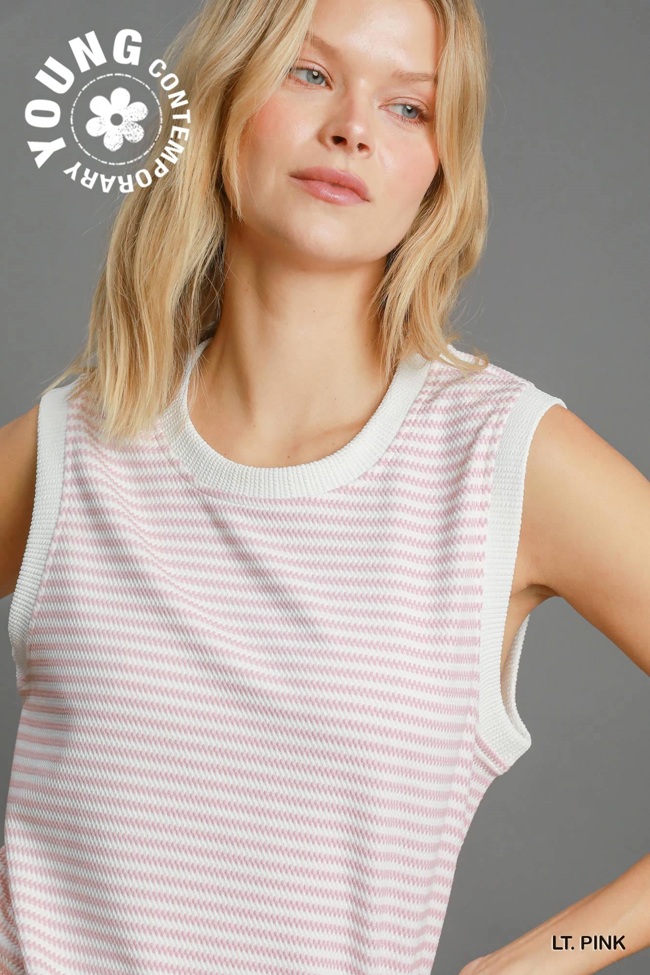 Umgee W Textured Stripe Tank LIGHT PINK