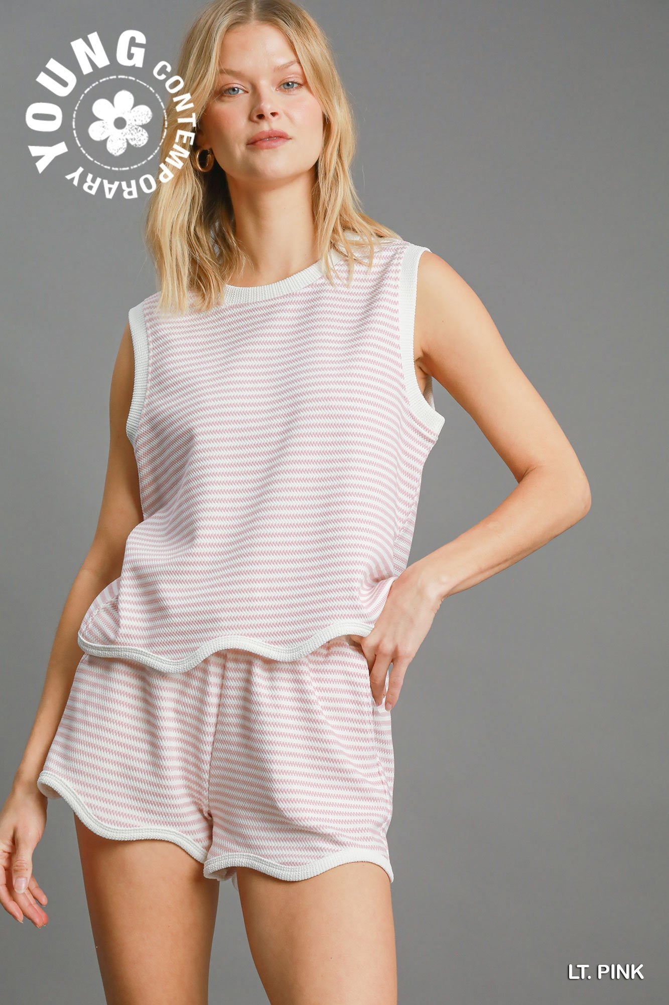 Umgee W Textured Stripe Tank LIGHT PINK