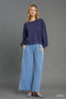Umgee W Knit Color Blocked Wide Leg Pant OCEAN