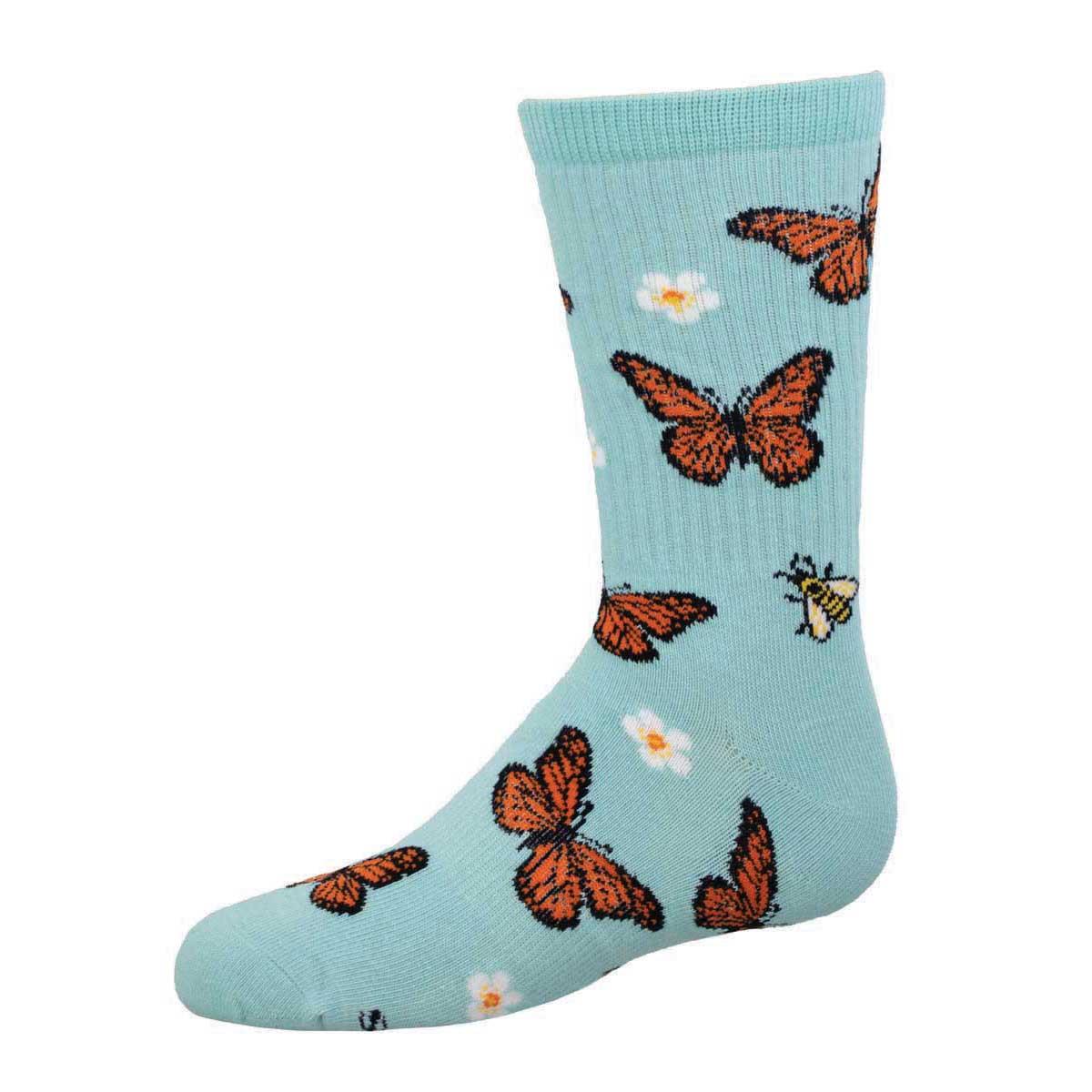 Socksmith Kid's Active Crew Bee Kind to Monarchs LIGHT BLUE