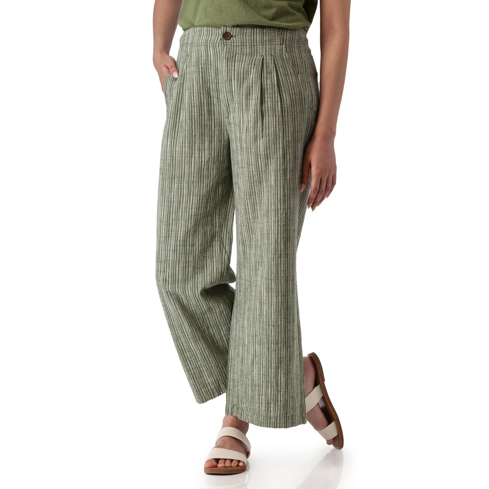 Aventura W Leni Striped Wide Leg Ankle Pant OLIVE